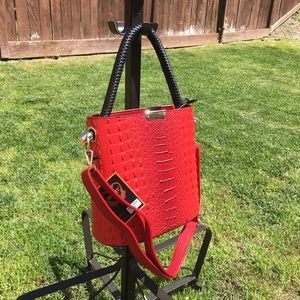 Red Vegan Leather crocodile Skin Purse Bucket Bag